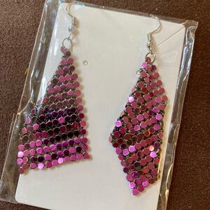 Costume Glamorous Pink and Black Sequin Earrings